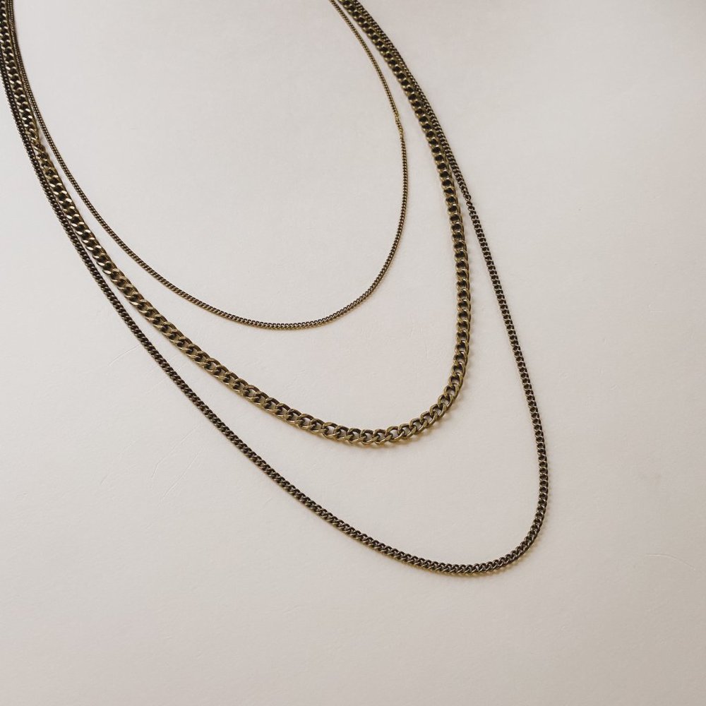 Park Lane 37" Long Multi Strand Antique Brass Tone Chain Layered Simple Necklace - Picture 2 of 7